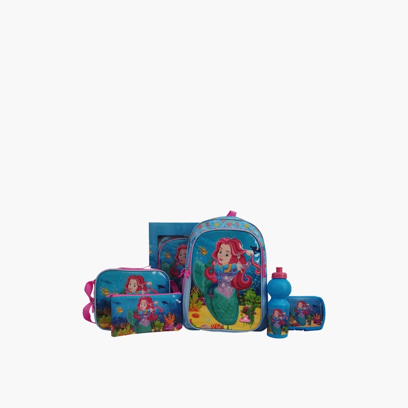 5-Piece Mermaid Print Backpack Set for Girls